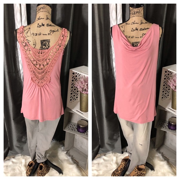 Drape Front Lace Back Tank - Picture 2 of 3